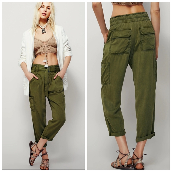 Free People Pants - Free People Summer's Over Cargo Pants Olive Green Women's 2 Boho Hippie Relaxed